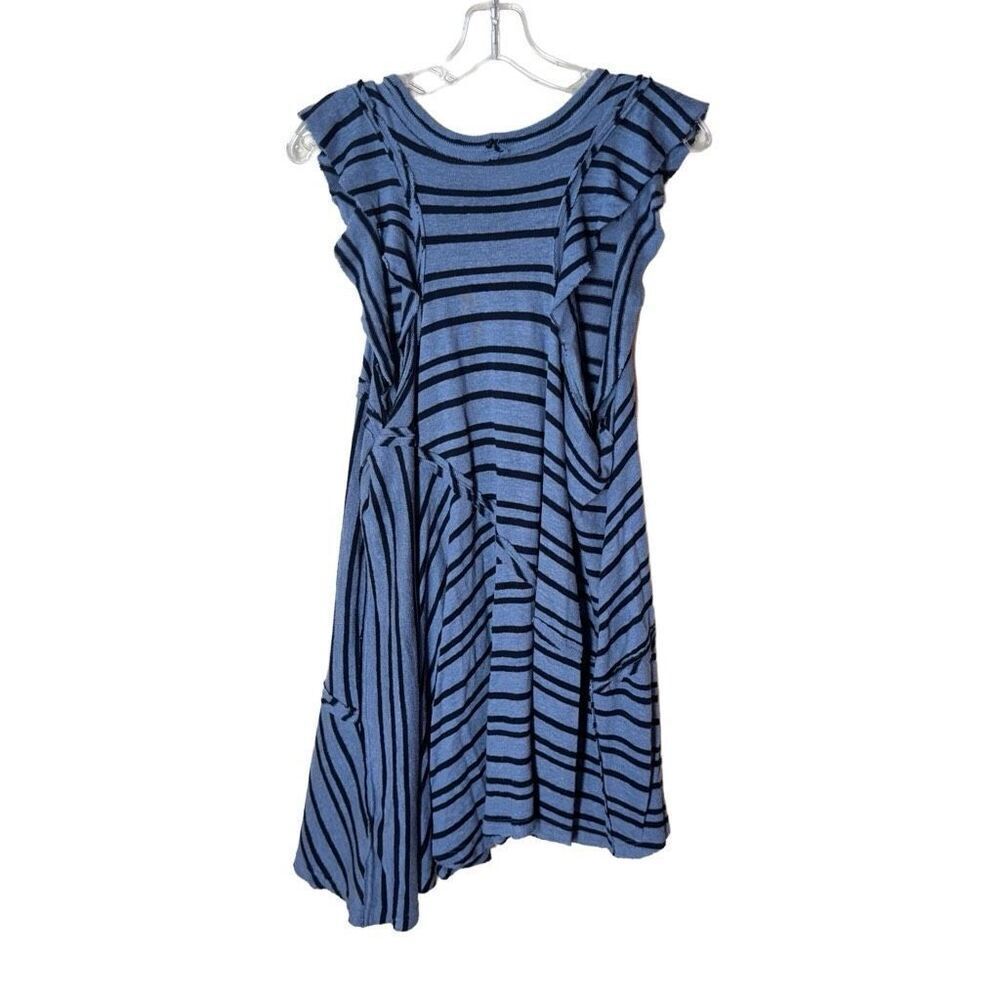 Free People Blue Striped Tunic Dress Between the Lines XS Flutter Ruffles Linen - Picture 5 of 16